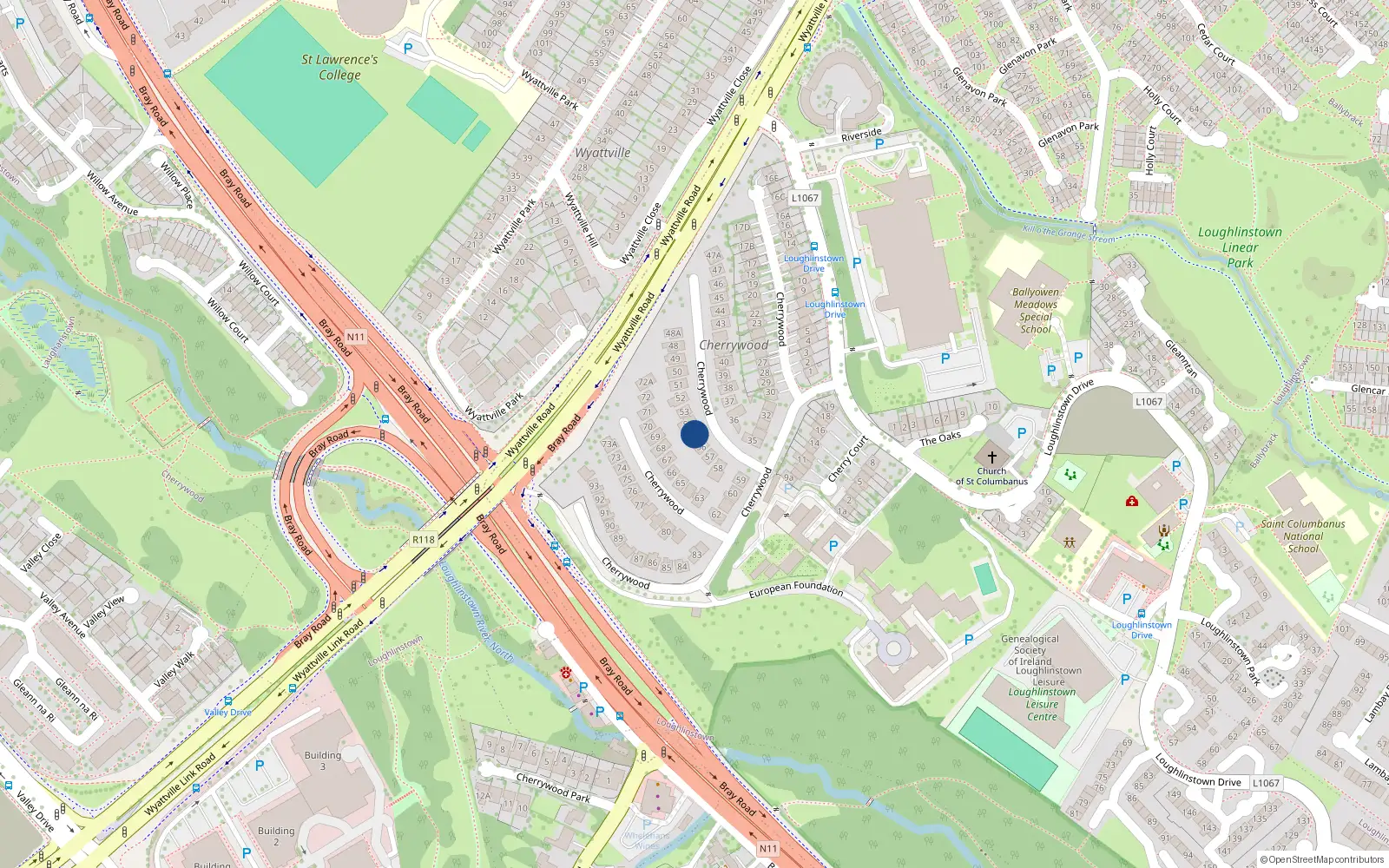 Overhead map showing the location of 55 Cherrywood, Dublin