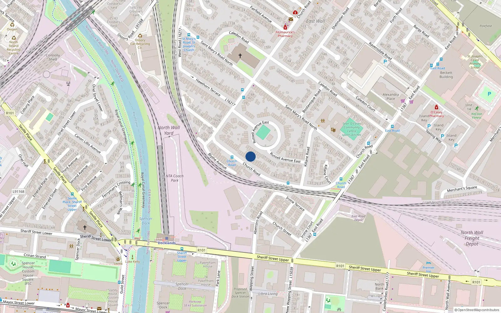 Overhead map showing the location of 55 Church Road, Dublin 3