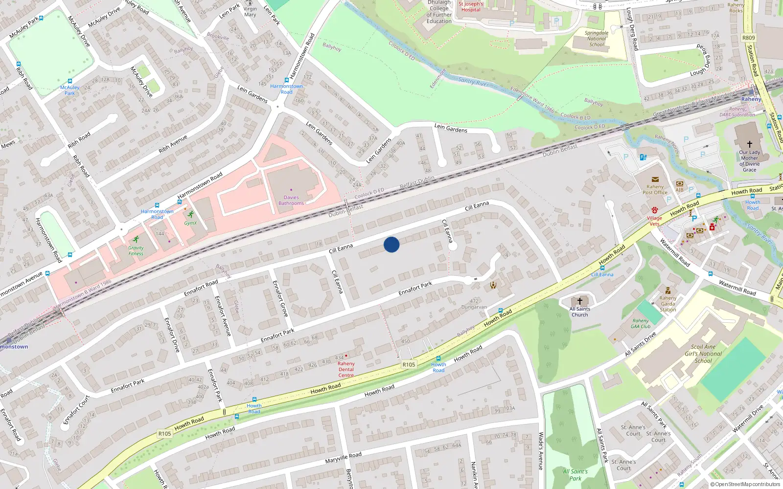 Overhead map showing the location of 55 Cill Eanna, Dublin 5