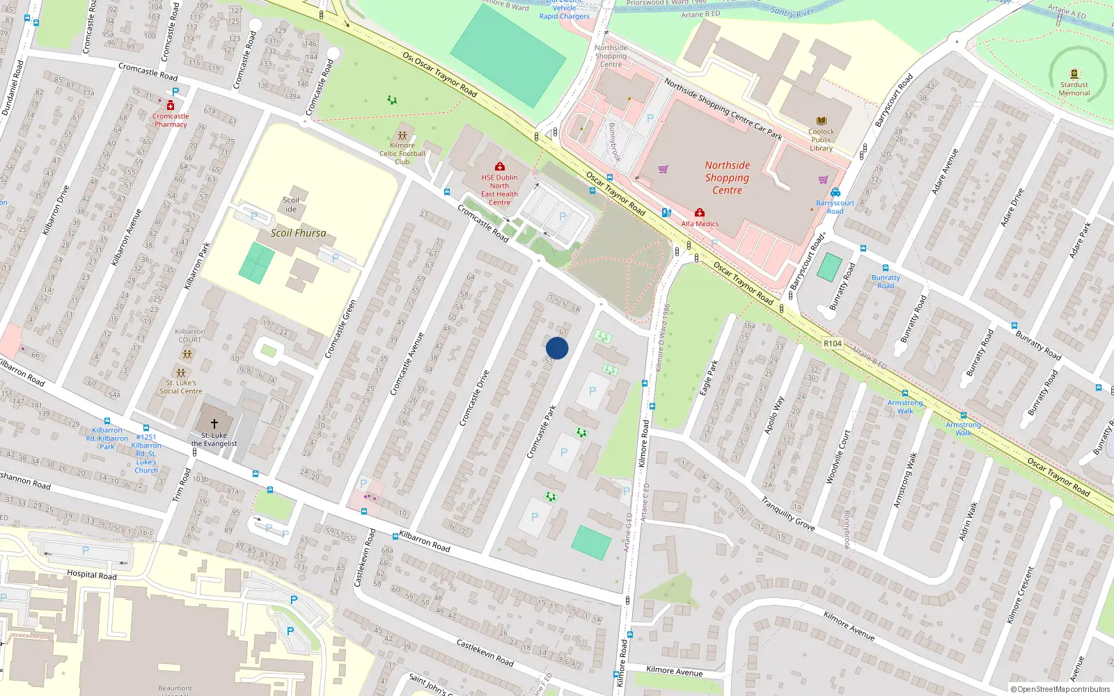 Overhead map showing the location of 55 Cromcastle Park, Dublin 5