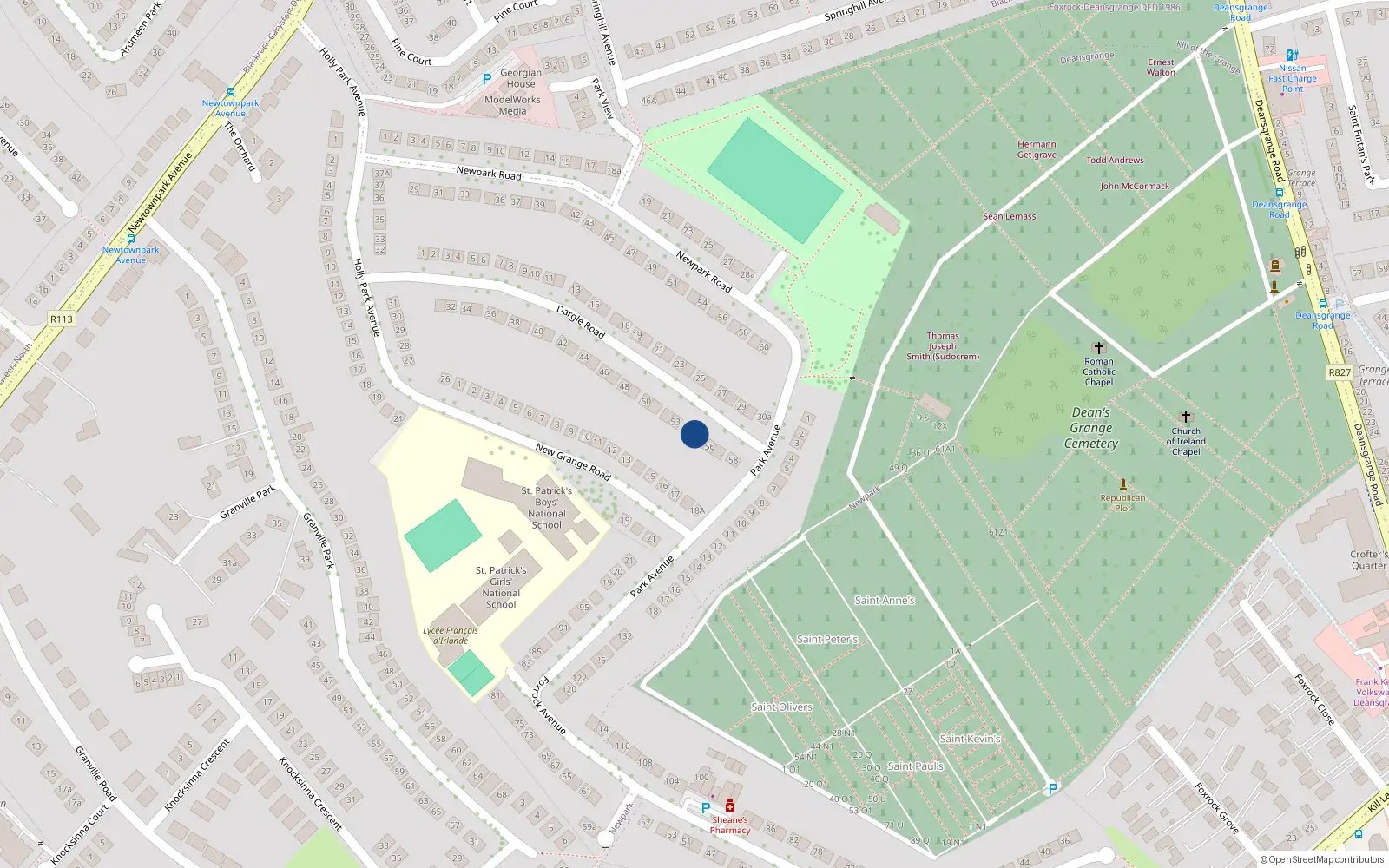 Overhead map showing the location of 55 Dargle Road, Blackrock