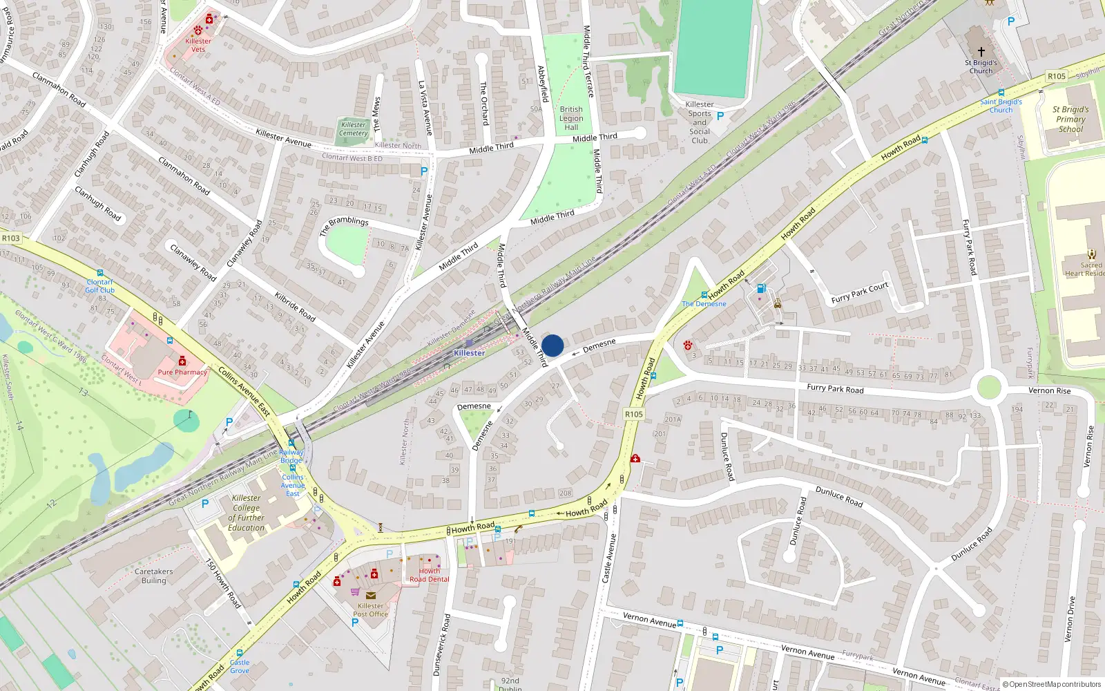 Overhead map showing the location of 55 Demense, Killester, Dublin 5