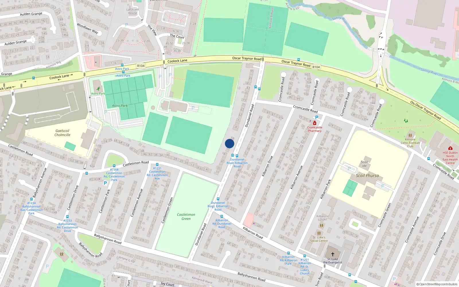Overhead map showing the location of 55 Dundaniel Road, Coolock, Dublin 5
