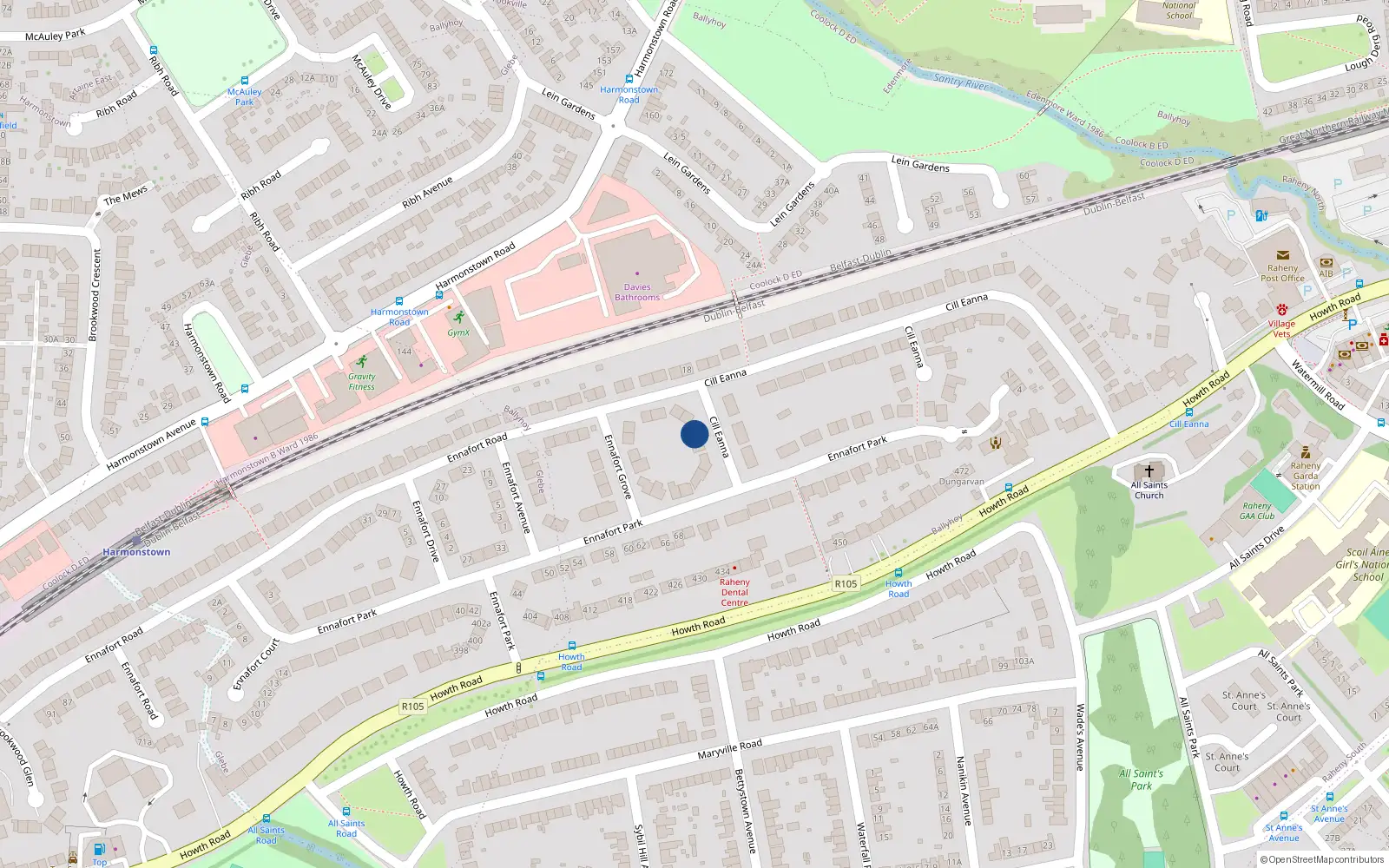 Overhead map showing the location of 55 Ennafort Park, Dublin 5