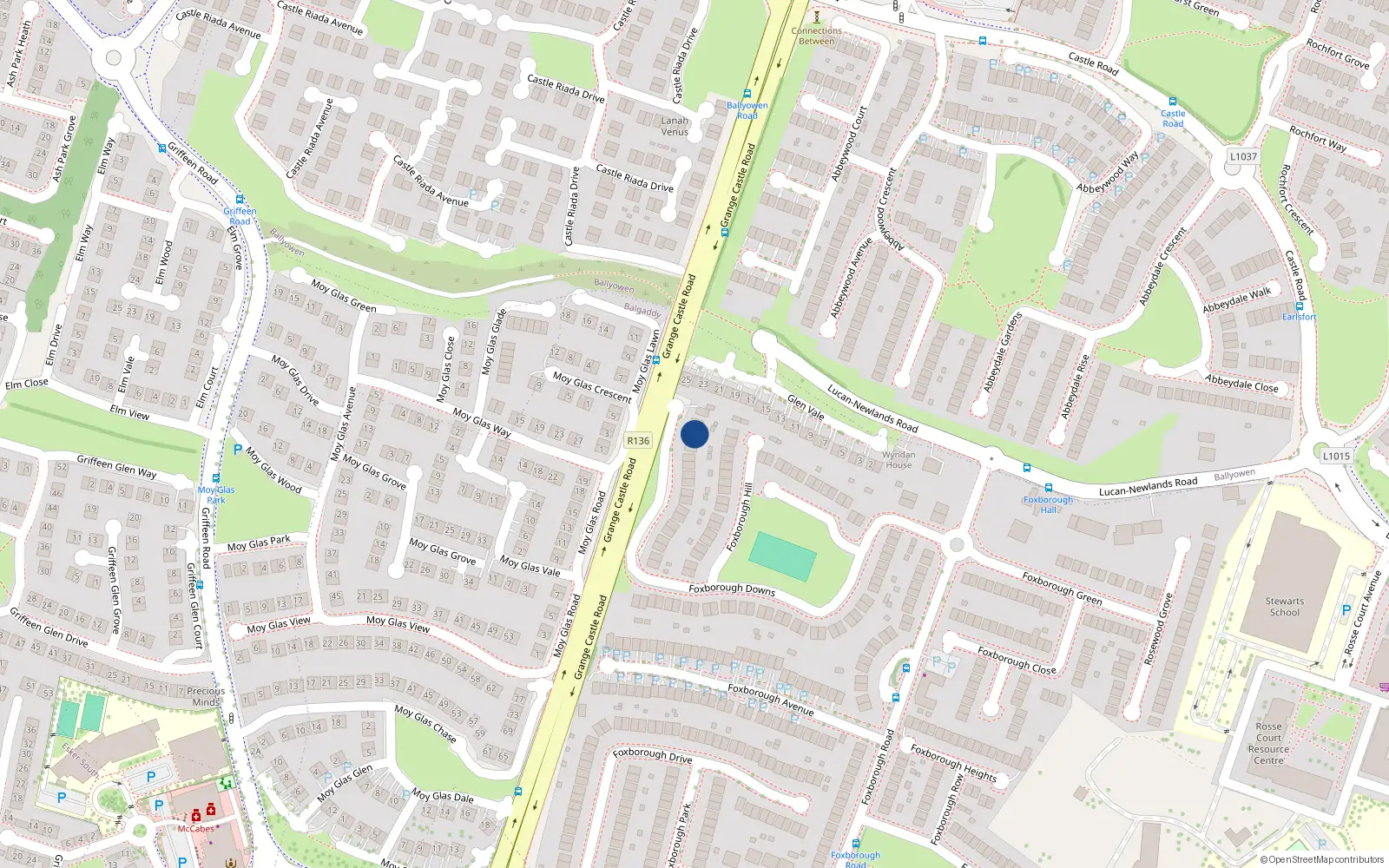 Overhead map showing the location of 55 Foxborough Downs, Lucan, Dublin