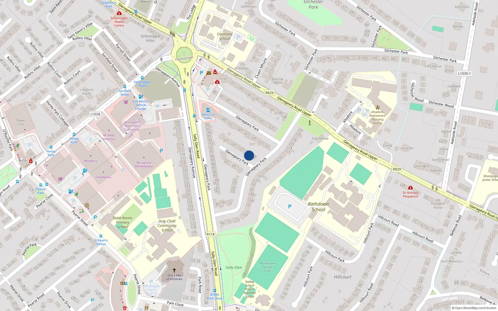 Overhead map showing the location of 55 Glenageary Park, Dun Laoghaire, Dublin