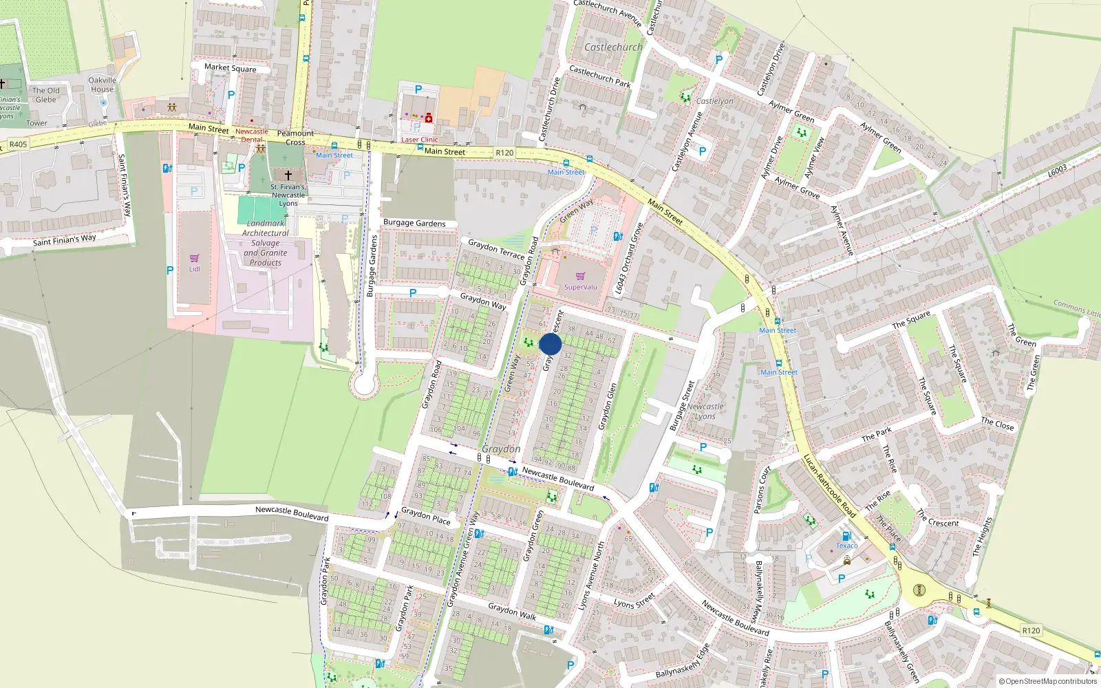 Overhead map showing the location of 55 Graydon Crescent, Newcastle South