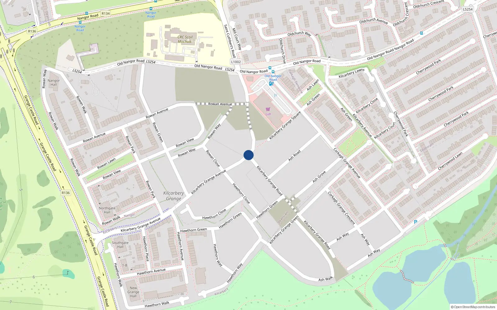 Overhead map showing the location of 55 Kilcarbery Grange Road, Deansrath