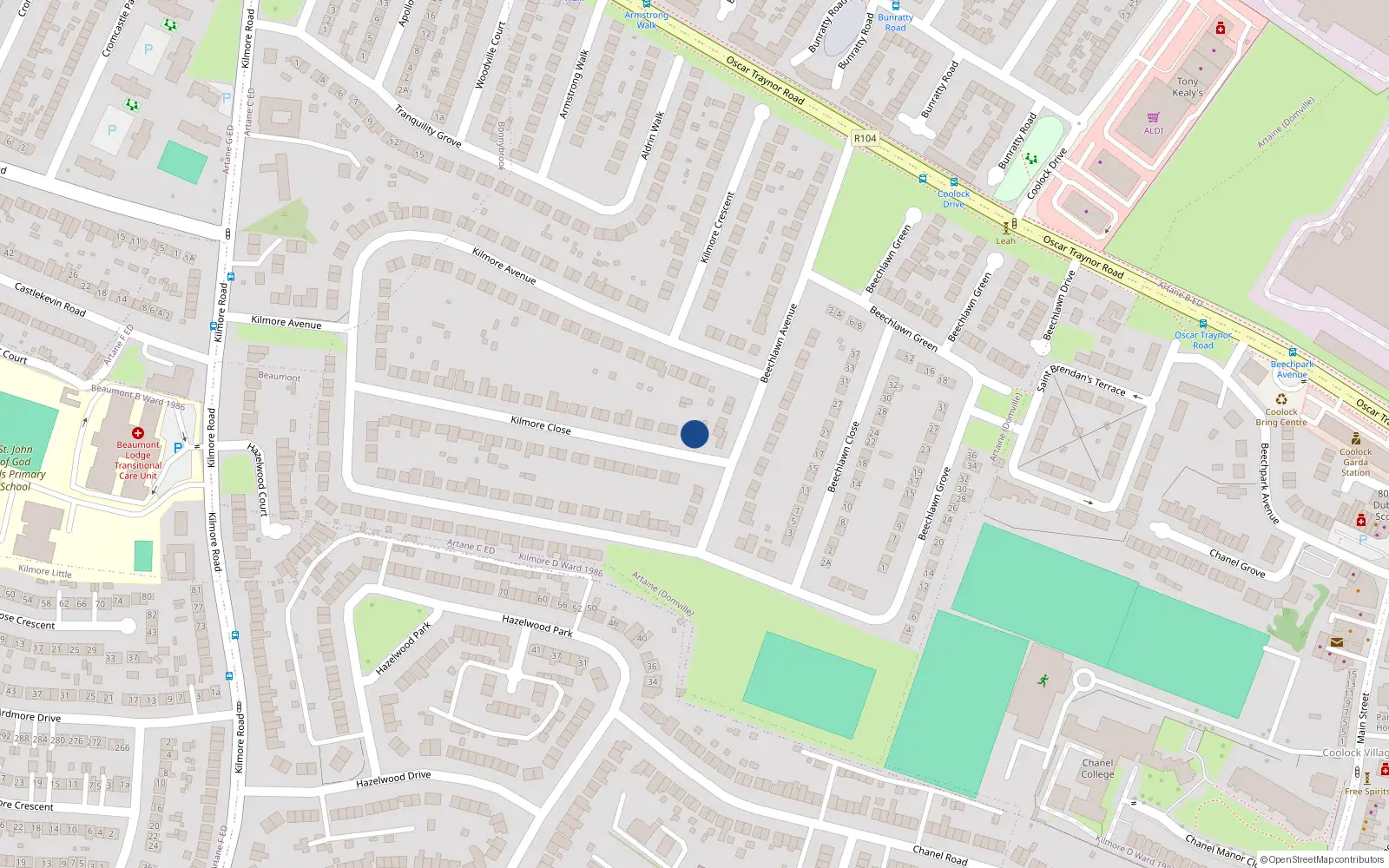 Overhead map showing the location of 55 Kilmore Close, Artane, Dublin 5