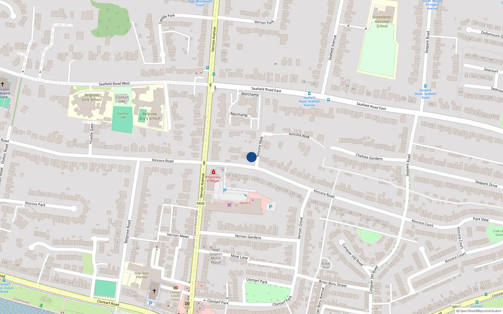 Overhead map showing the location of 55 Kincora Road, Dublin 3