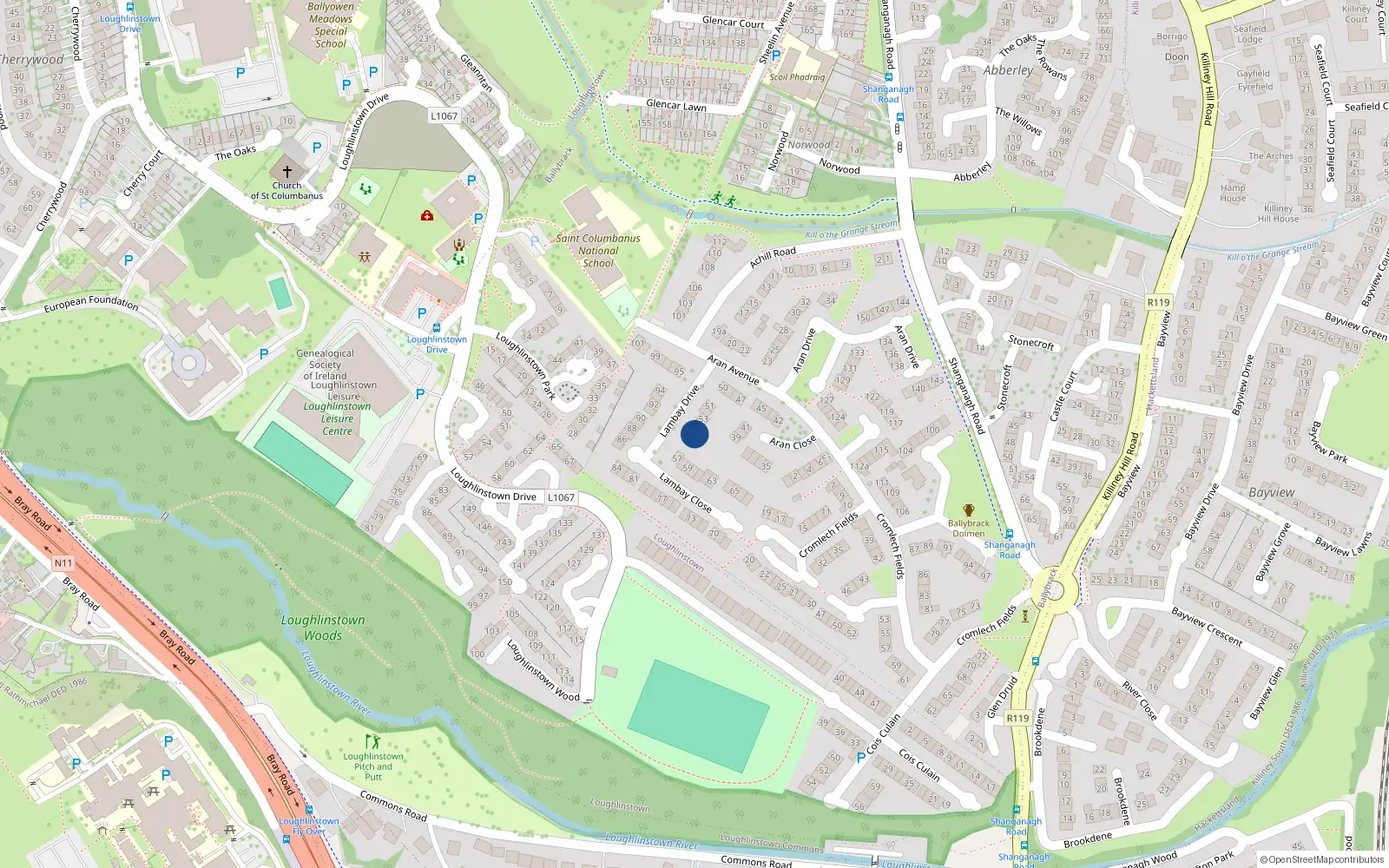 Overhead map showing the location of 55 Lambay Drive, Loughlinstown, Dublin