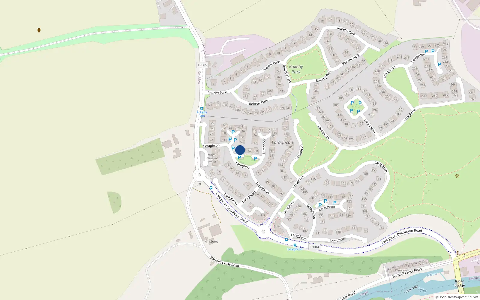 Overhead map showing the location of 55 Laraghcon, Lucan