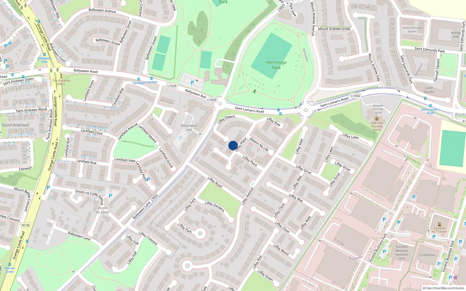 Overhead map showing the location of 55 Liffey Place, Lucan