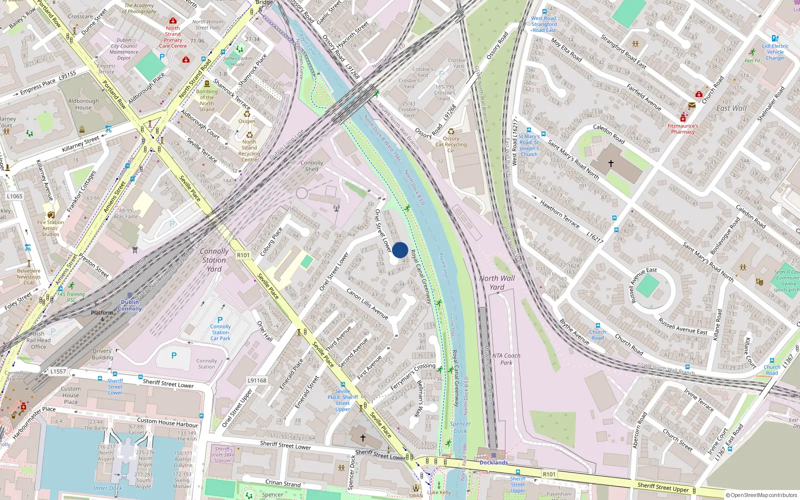 Overhead map showing the location of 55 Lower Oriel St, Dublin 1, Dublin