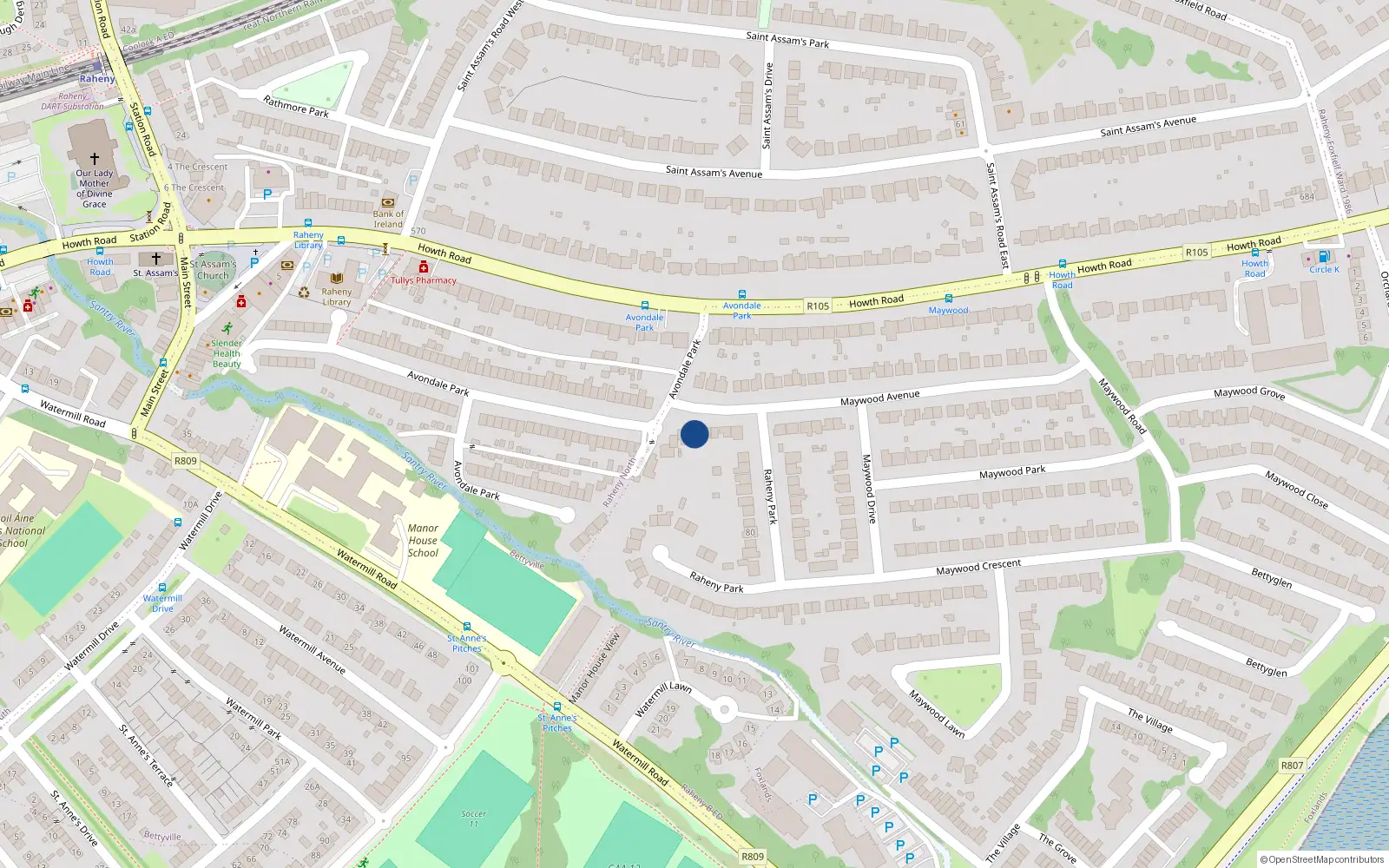 Overhead map showing the location of 55 Maywood Avenue, Raheny, Dublin 5