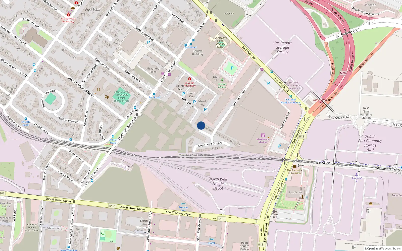 Overhead map showing the location of 55 Merchant Square, East Wall, Dublin 3