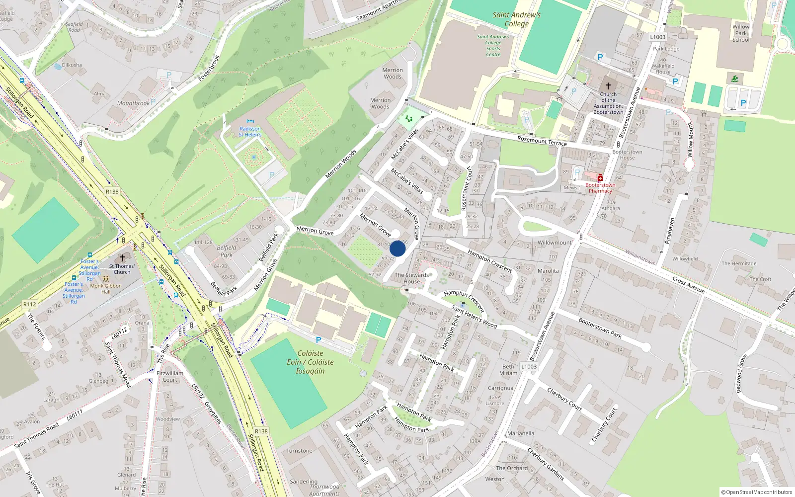 Overhead map showing the location of 55 Merrion Grove, Dublin