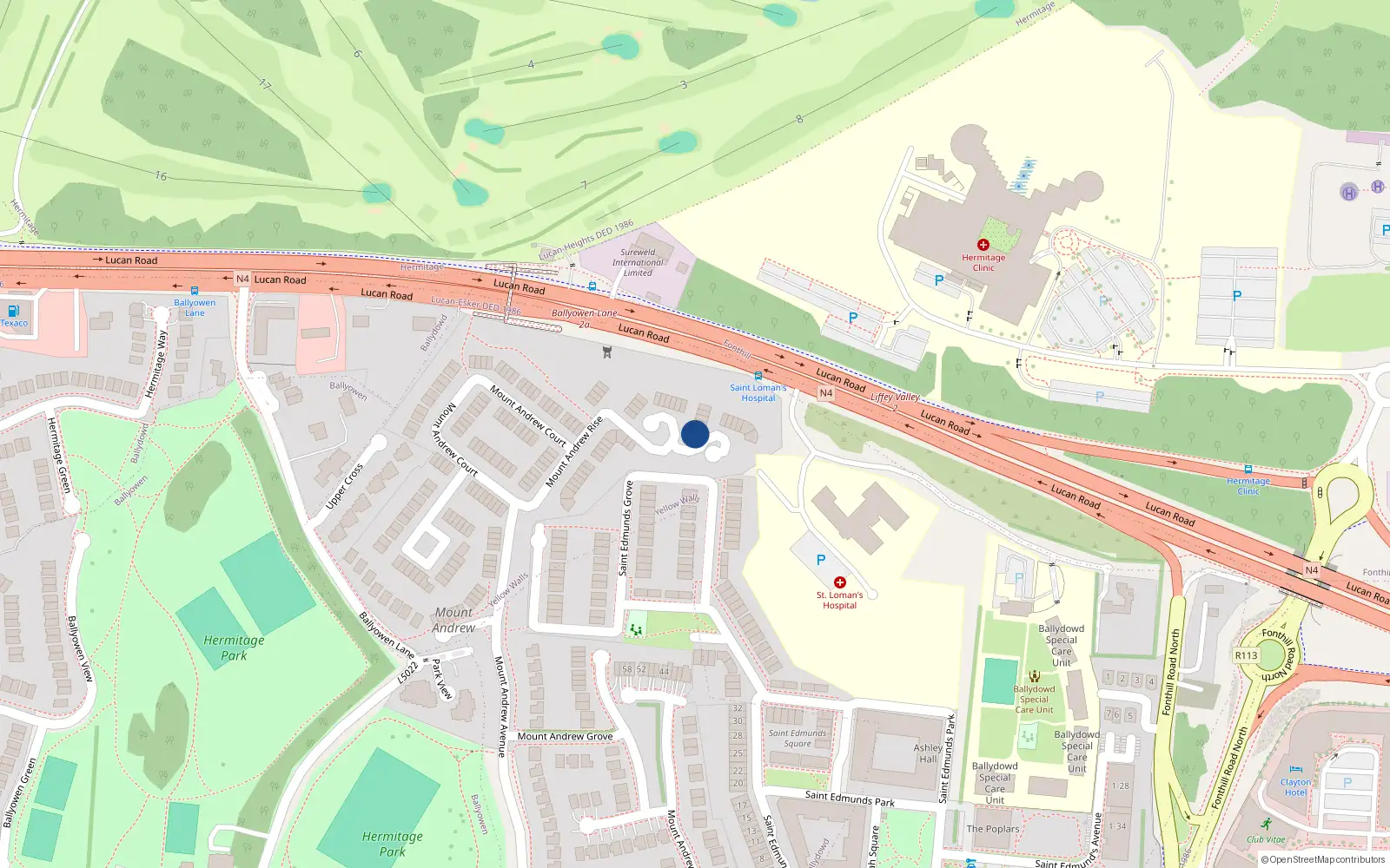 Overhead map showing the location of 55 Mount Andrew Rise, Lucan, Dublin