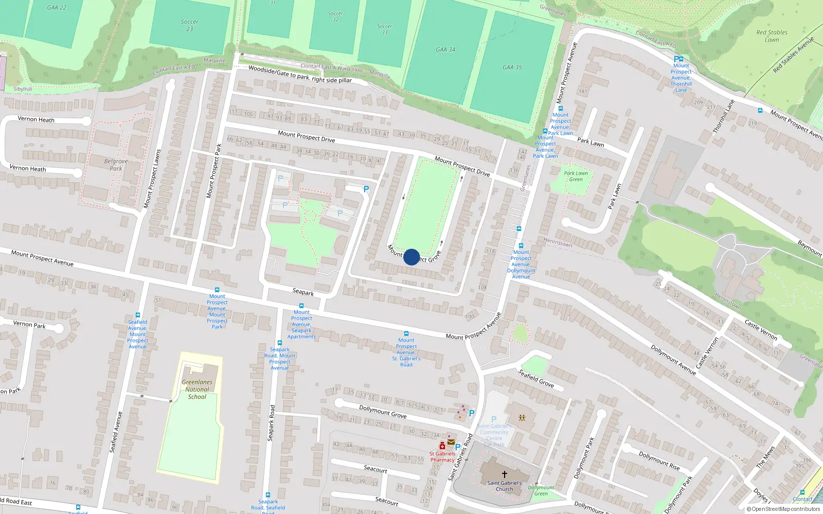 Overhead map showing the location of 55 Mount Prospect Grove, Dublin 3