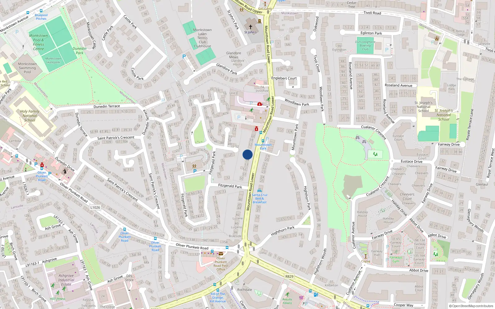 Overhead map showing the location of 55 Mounttown Road Lower, Mountashton