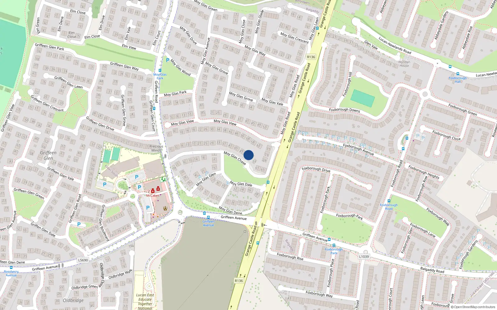 Overhead map showing the location of 55 Moy Glas Chase, Lucan