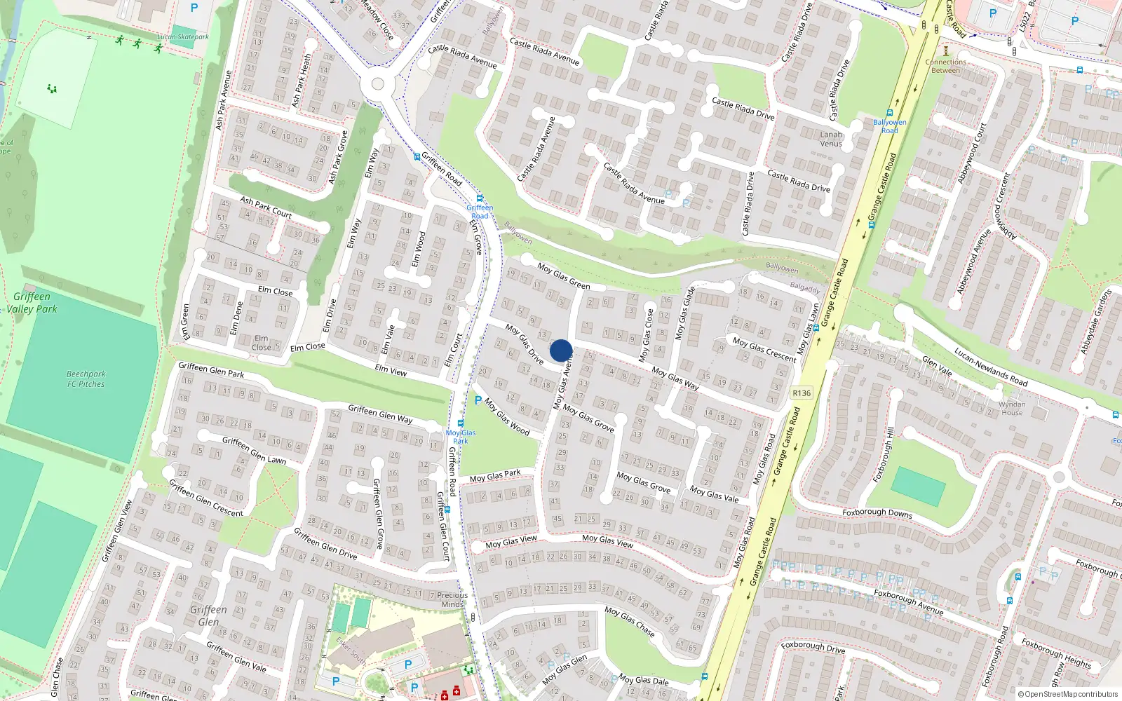 Overhead map showing the location of 55 Moy Glas Drive, Lucan