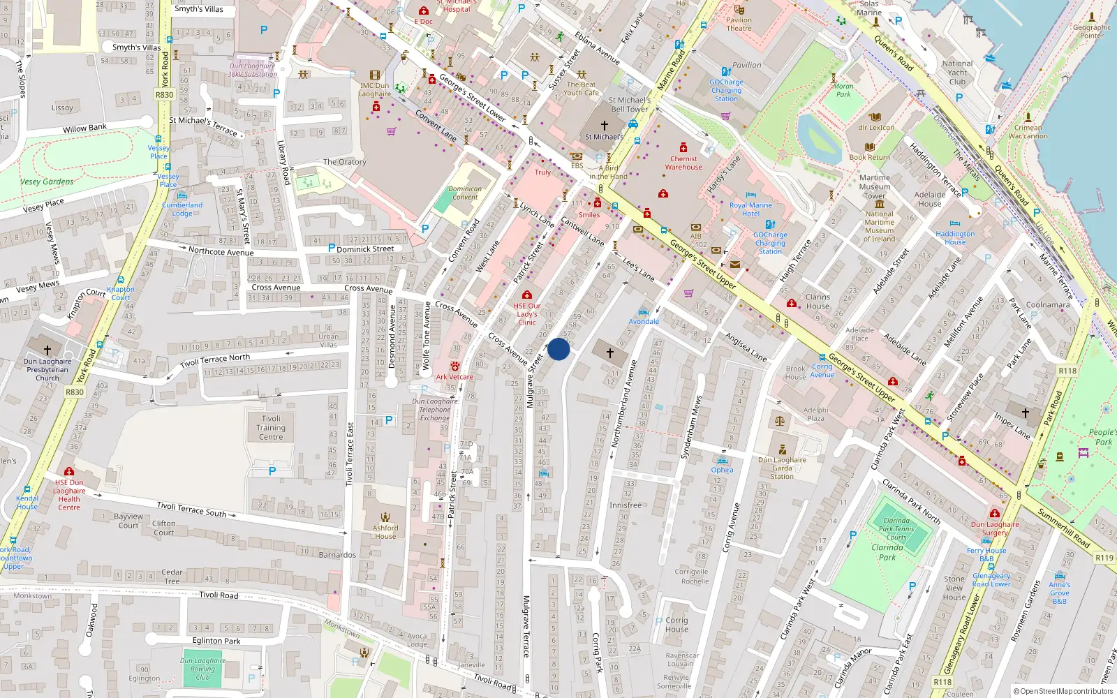 Overhead map showing the location of 55, 55 Mulgrave Street, Dun Laoghaire