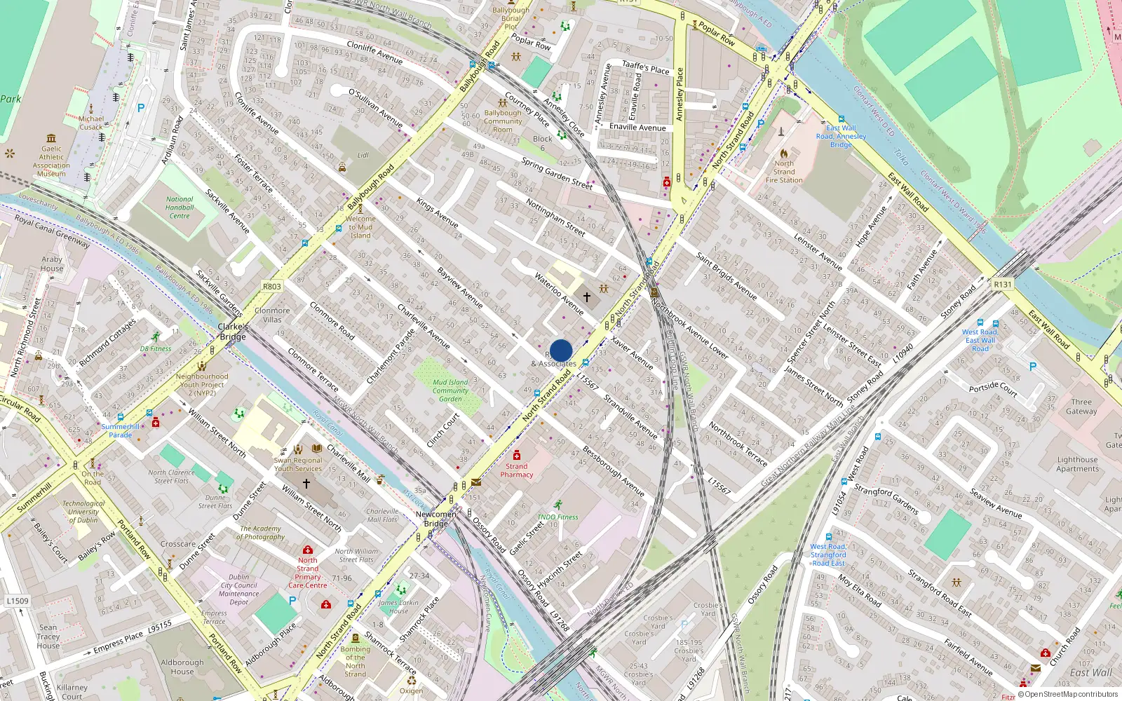 Overhead map showing the location of 55 North Strand Road, North Strand