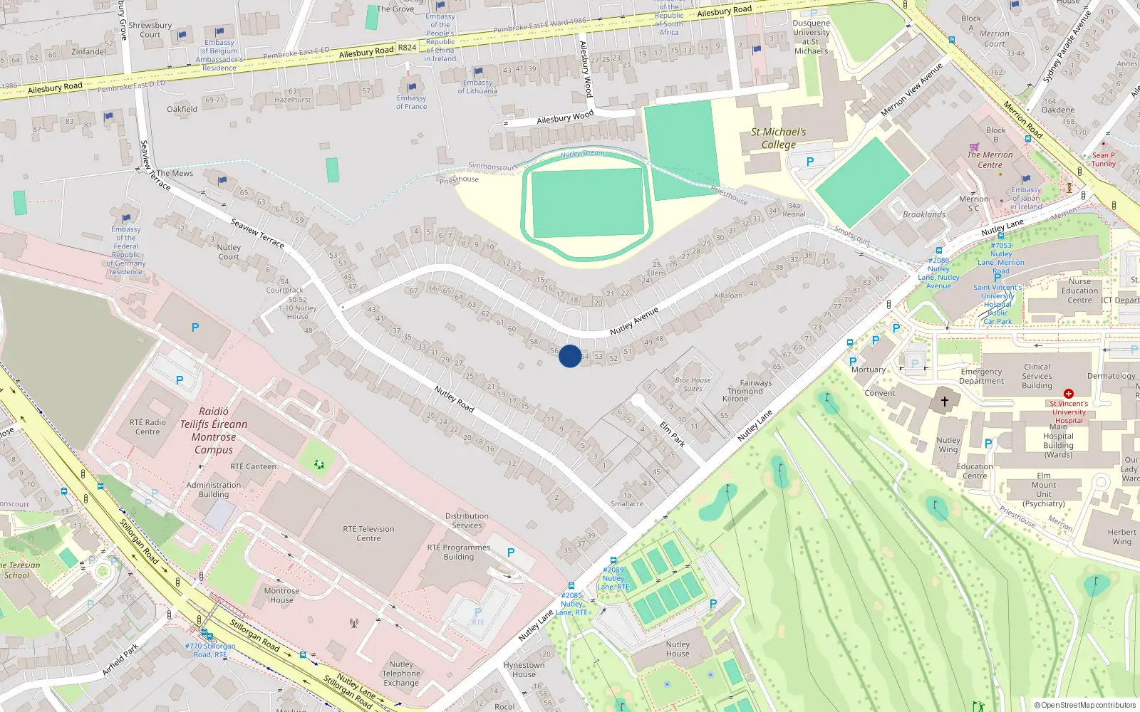 Overhead map showing the location of 55 Nutley Avenue, Priesthouse