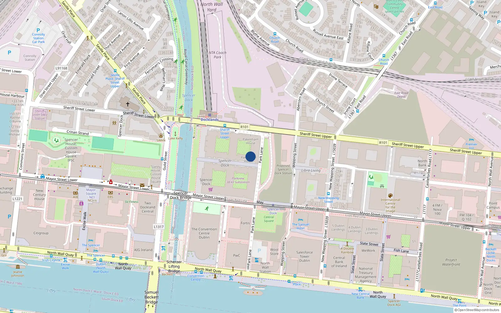 Overhead map showing the location of 55 Pakenham House, Spencer Dock, Ifsc, Dublin 1, D01wn53