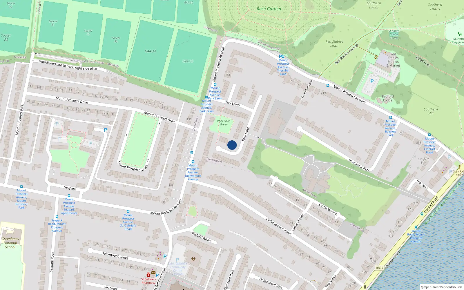 Overhead map showing the location of 55 Park Lawn, Clontarf, Dublin 3