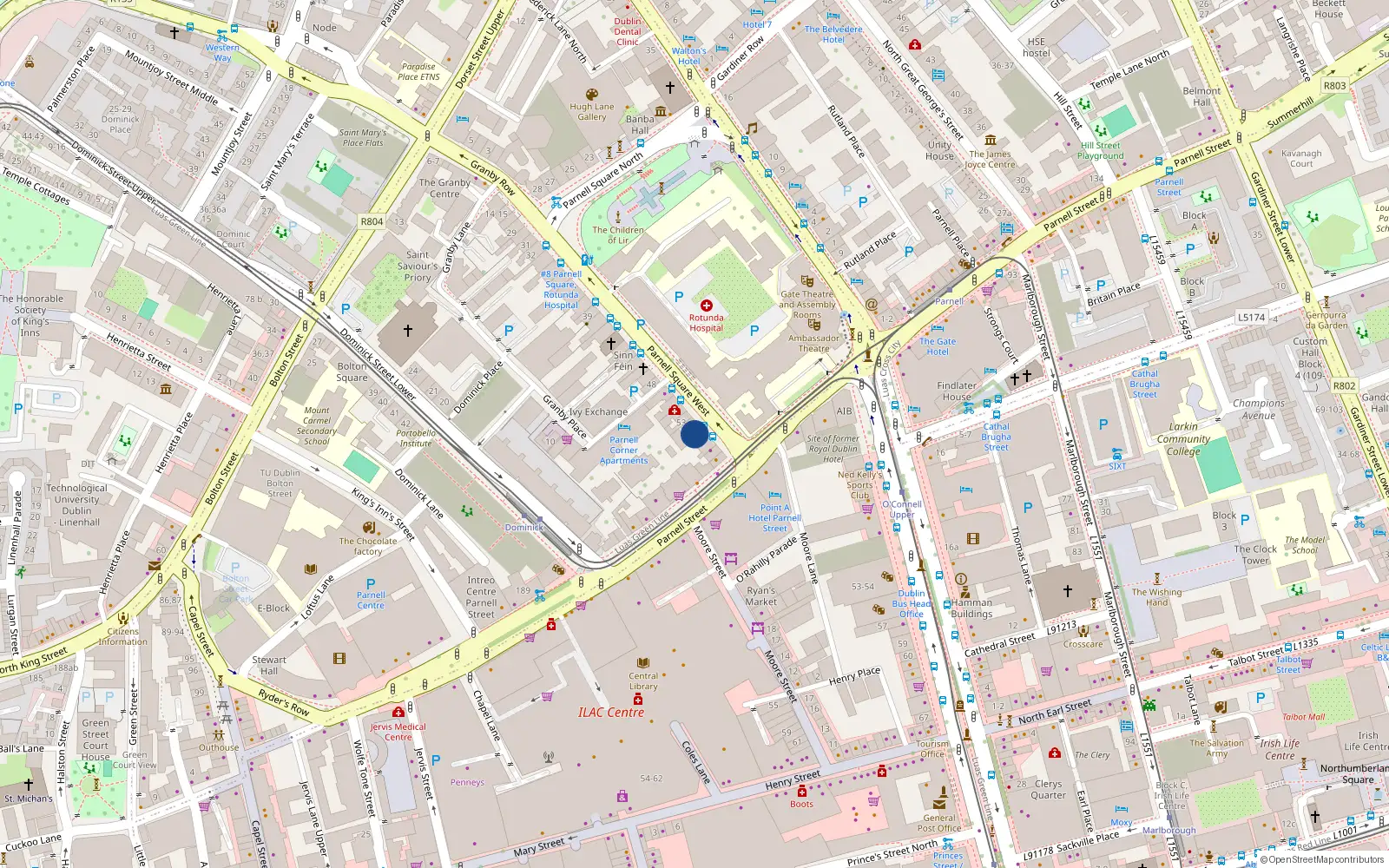 Overhead map showing the location of 55 Parnell Square West, Dublin 1