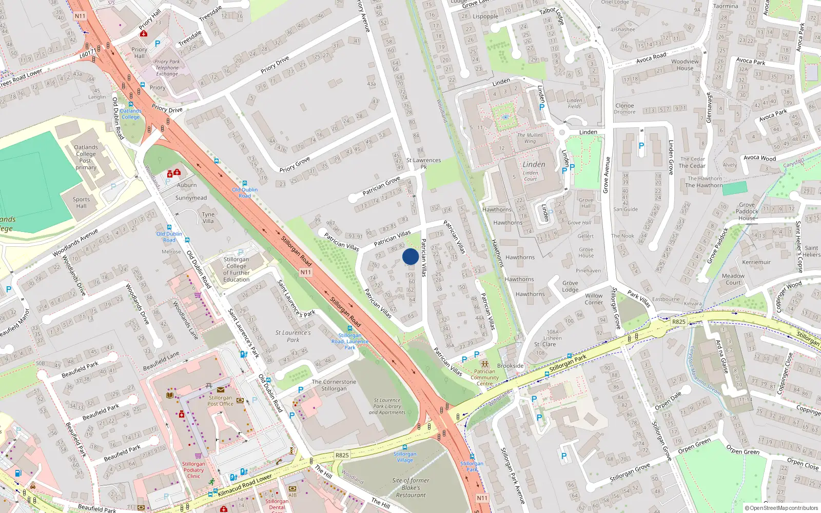 Overhead map showing the location of 55 Patrician Villas, Stillorgan, Co Dublin