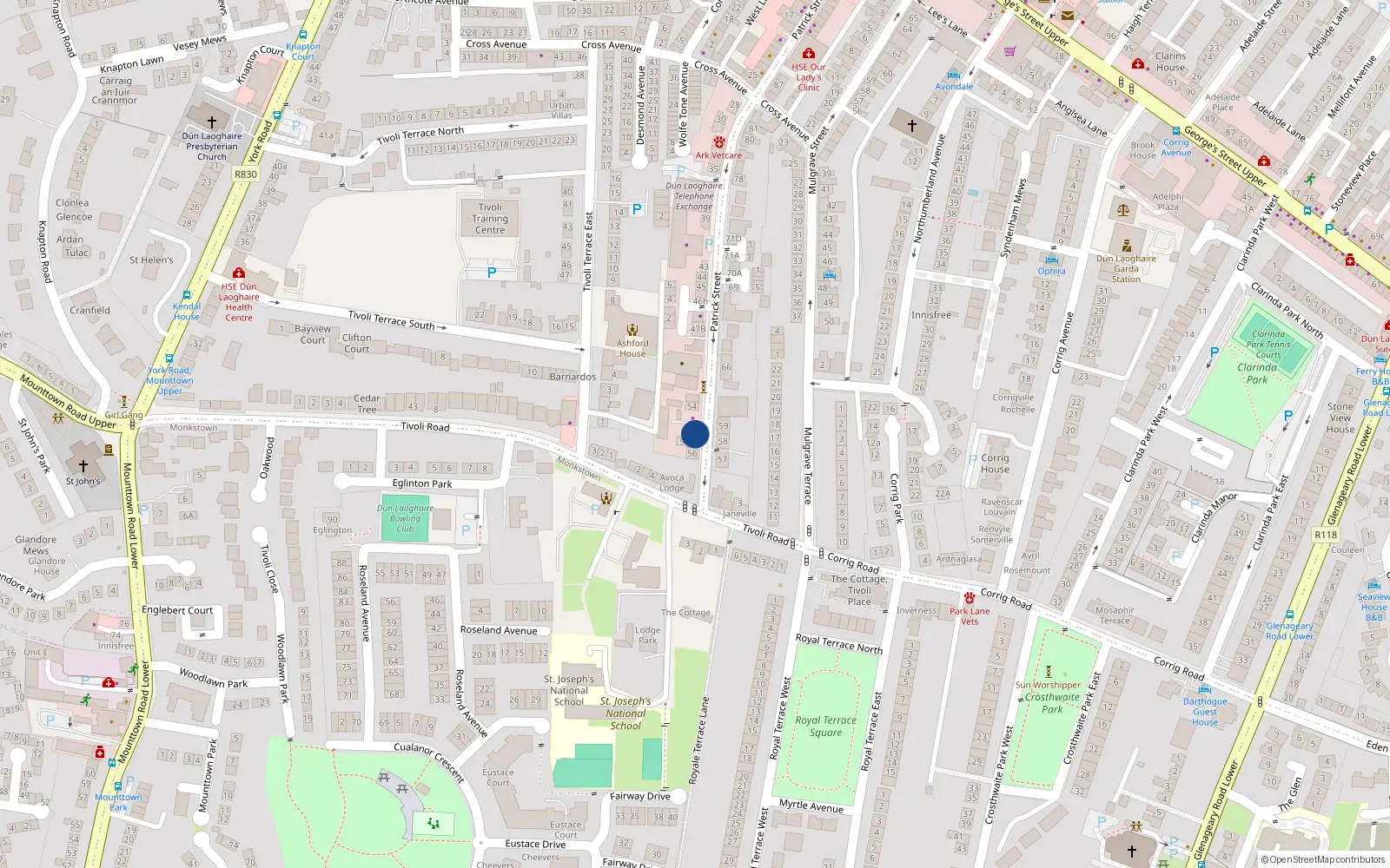 Overhead map showing the location of 55 Patrick Street, Dublin