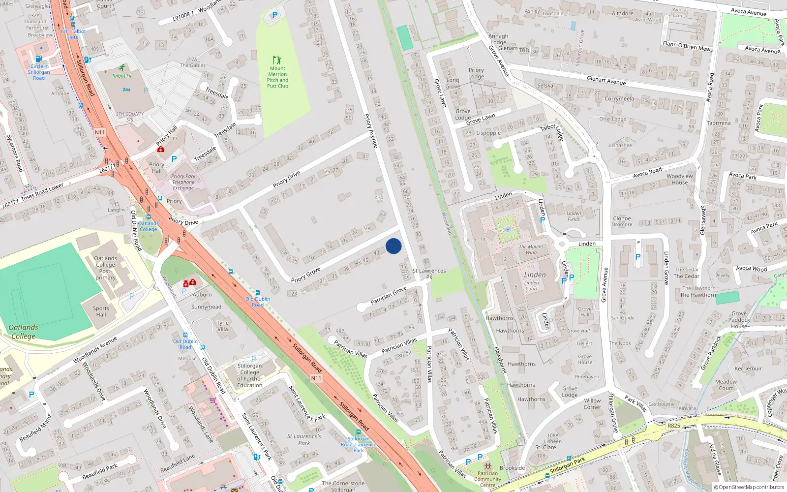 Overhead map showing the location of 55 Priory Grove, Dublin