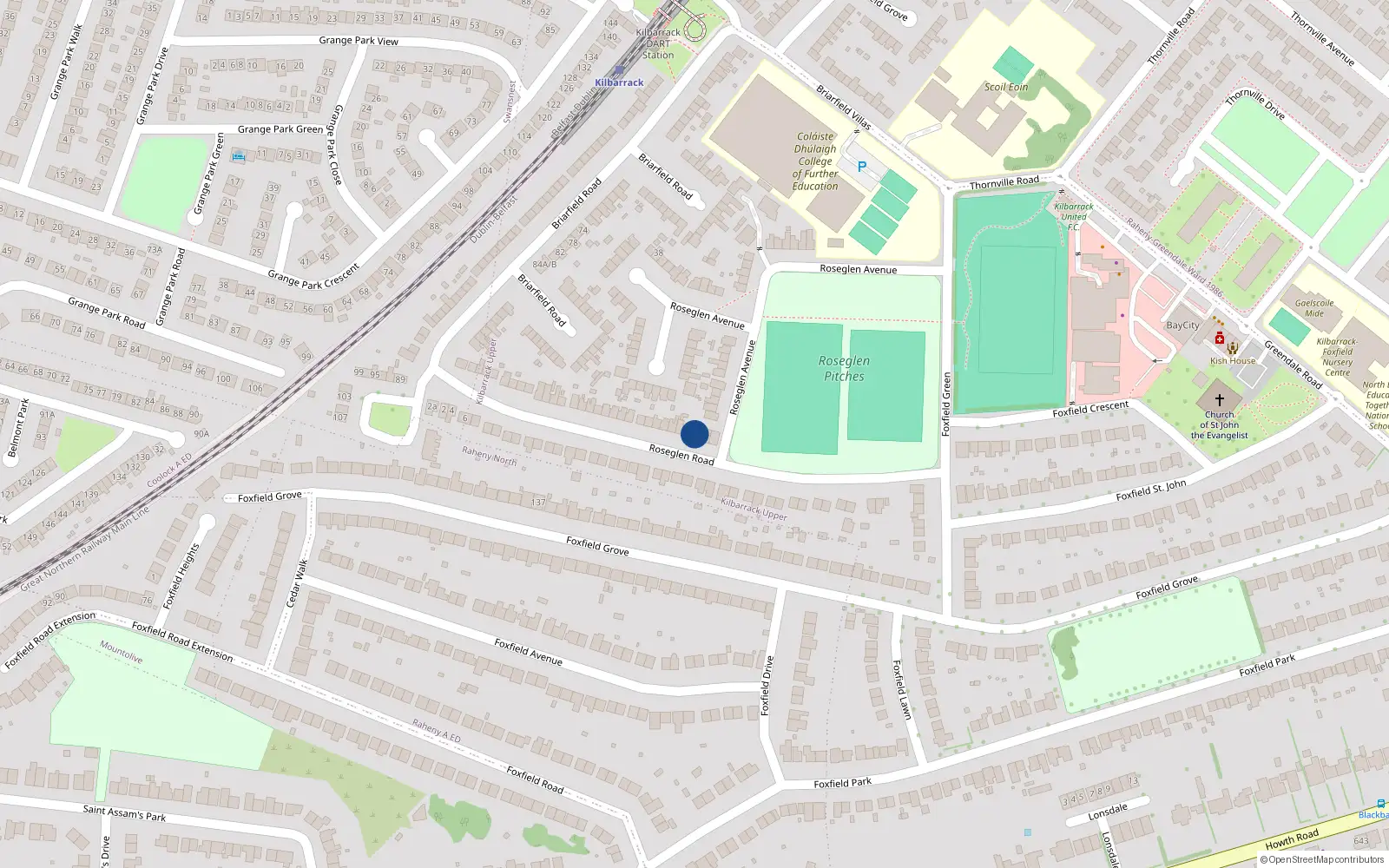 Overhead map showing the location of 55 Roseglen Road, Kilbarrack, Dublin 5