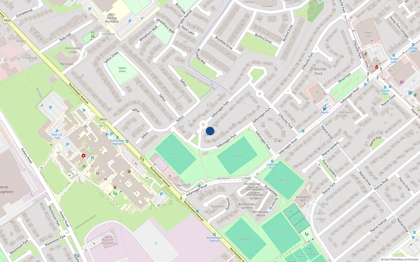 Overhead map showing the location of 55 Sallynoggin Park, Dunlaoghaire, Dublin