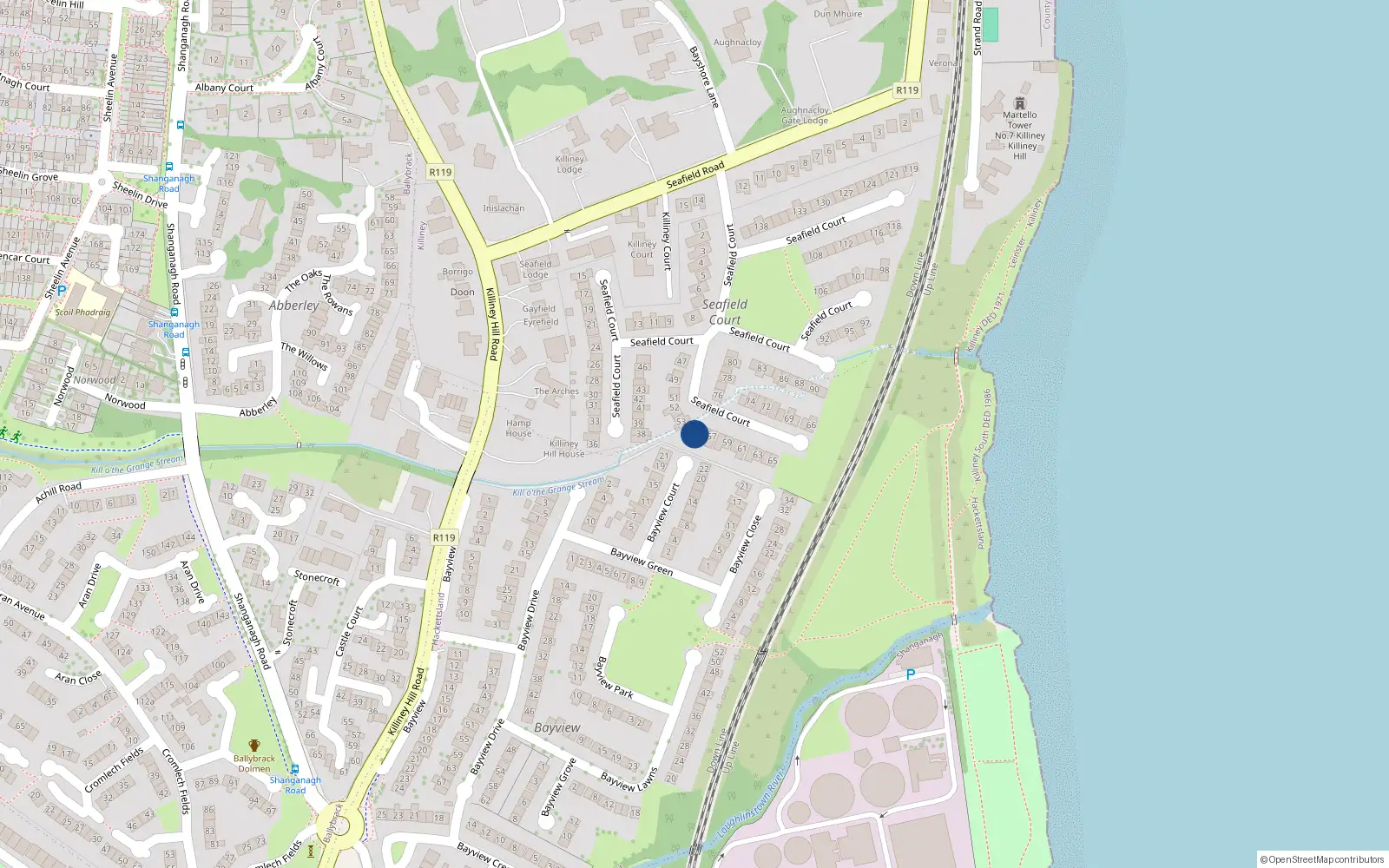 Overhead map showing the location of 55 Seafield Court, Killiney, Dublin
