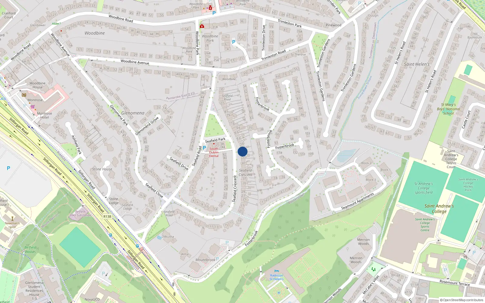 Overhead map showing the location of 55 Seafield Crescent, Blackrock, Dublin