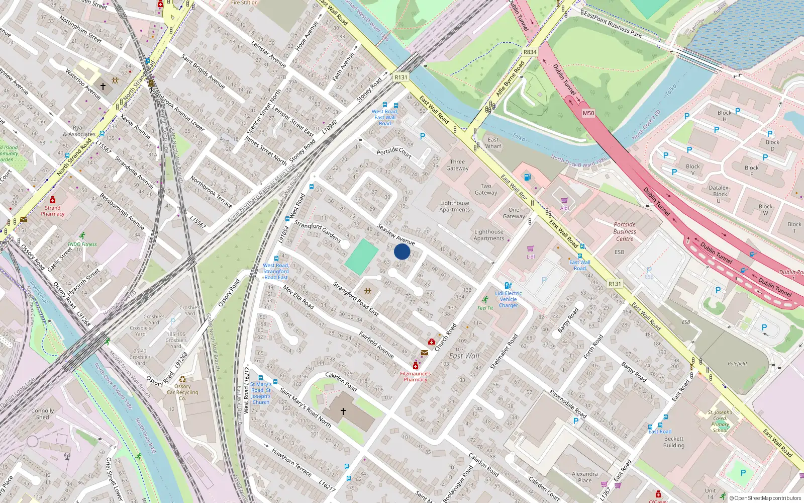 Overhead map showing the location of 55 Seaview Avenue East, East Wall, Dublin 3