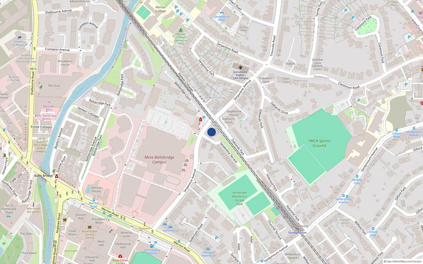 Overhead map showing the location of 55 Serpentine Avenue, Ballsbridge