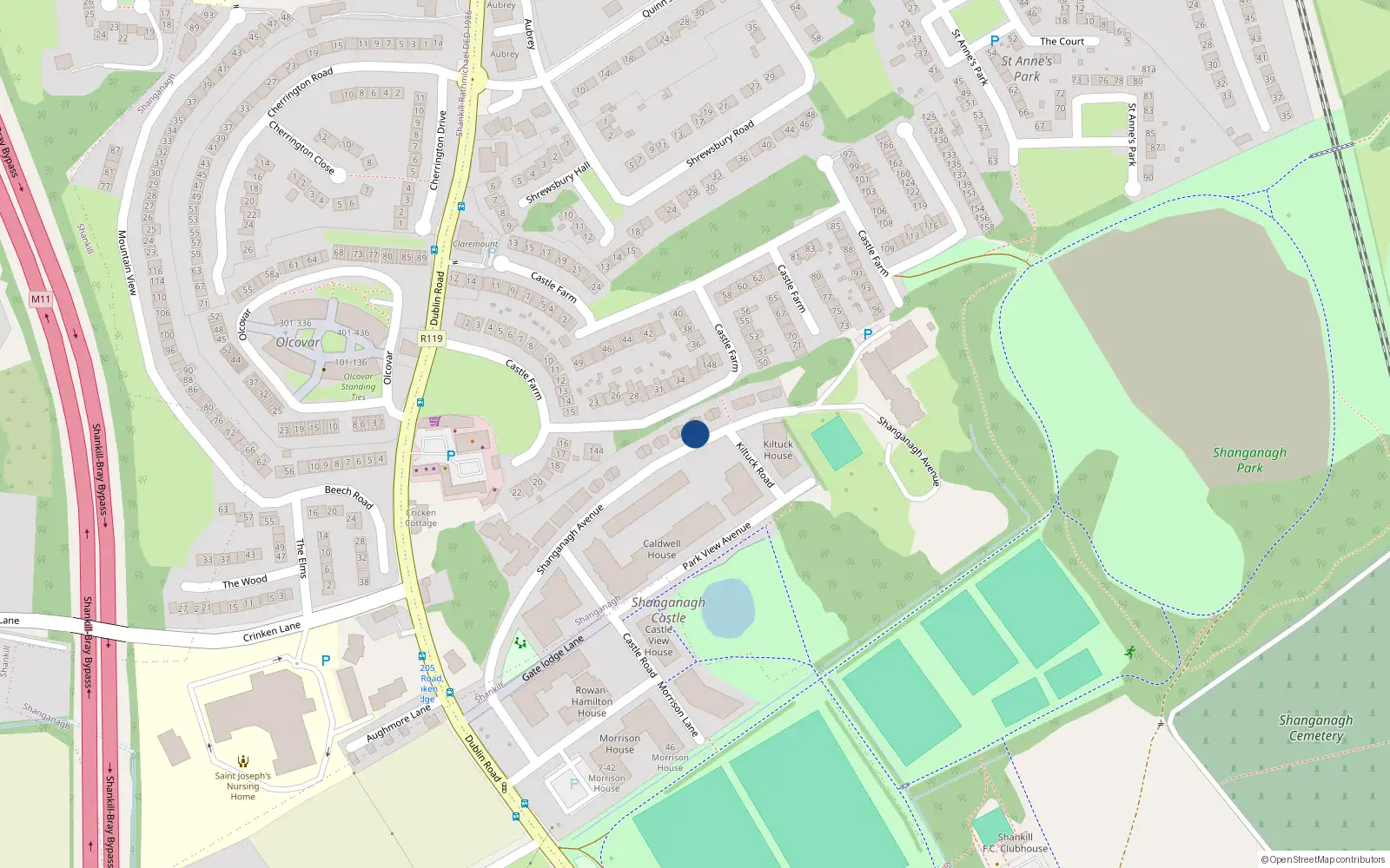 Overhead map showing the location of 55 Shanganagh Avenue, Shankill