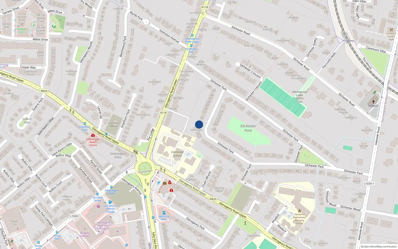 Overhead map showing the location of 55 Silchester Park, Dublin