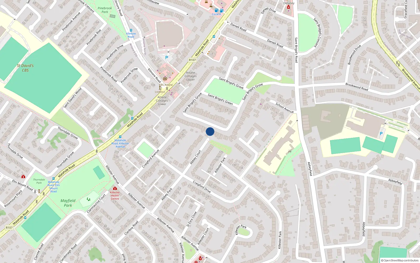 Overhead map showing the location of 55 St Brigids Grove, Artane, Dublin 5