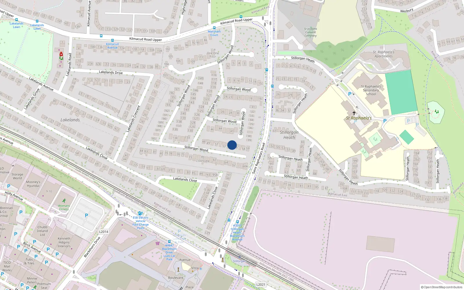 Overhead map showing the location of 55 Stillorgan Wood, Dublin