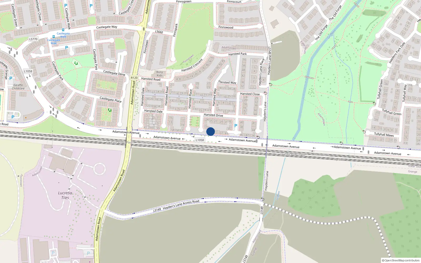 Overhead map showing the location of 55 the Grove, Hanstead, Lucan County Dublin