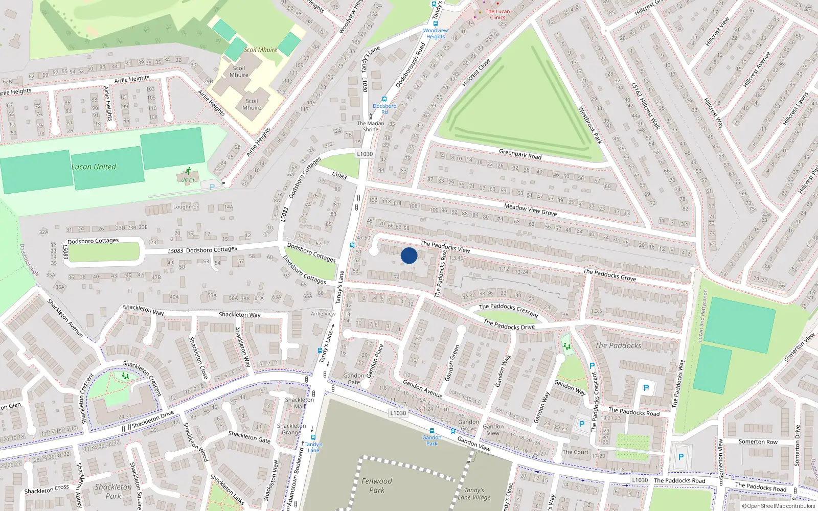 Overhead map showing the location of 55 The Paddocks View, Lucan