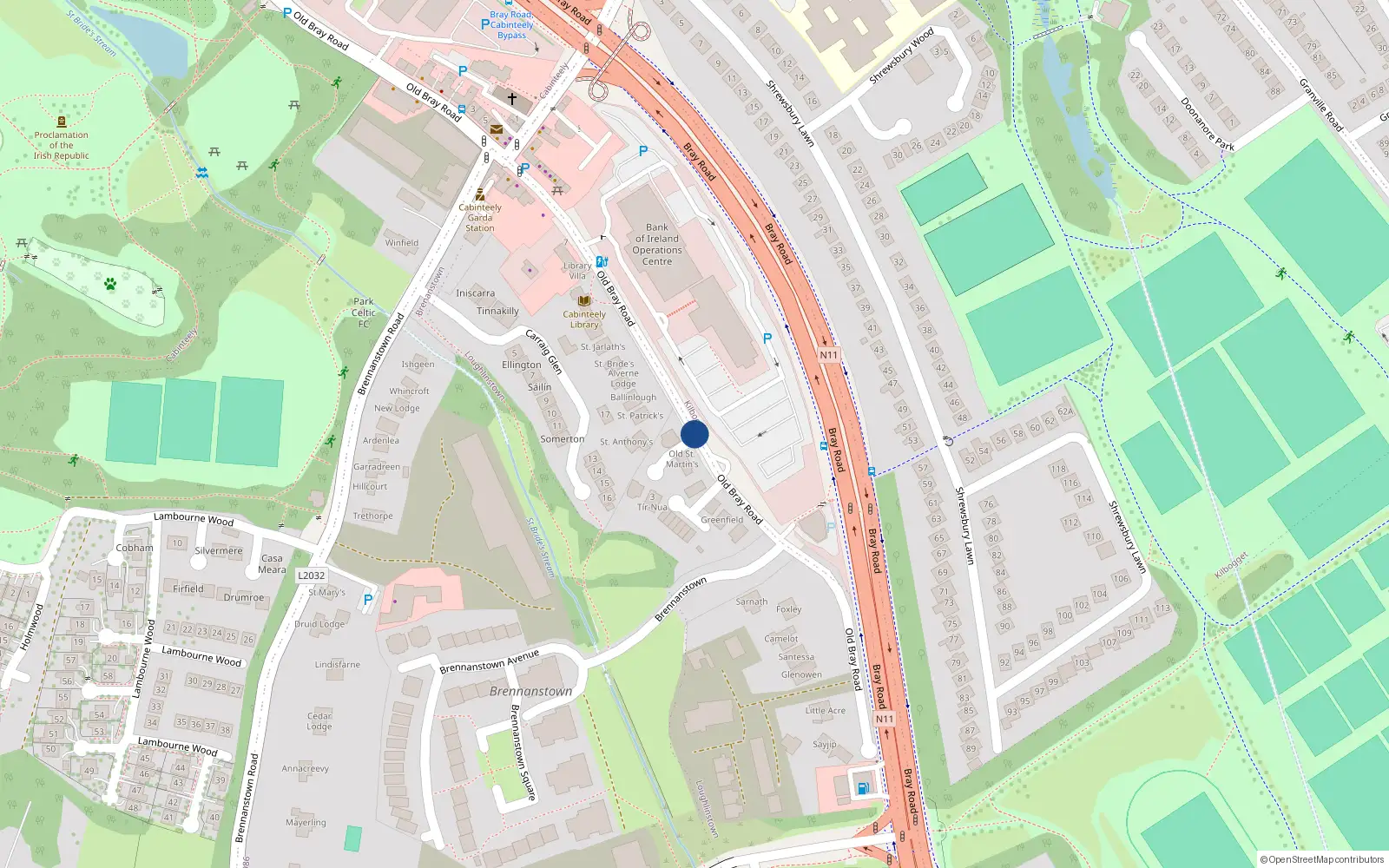 Overhead map showing the location of 55 the Ramparts, Bray Road, Cabinteely