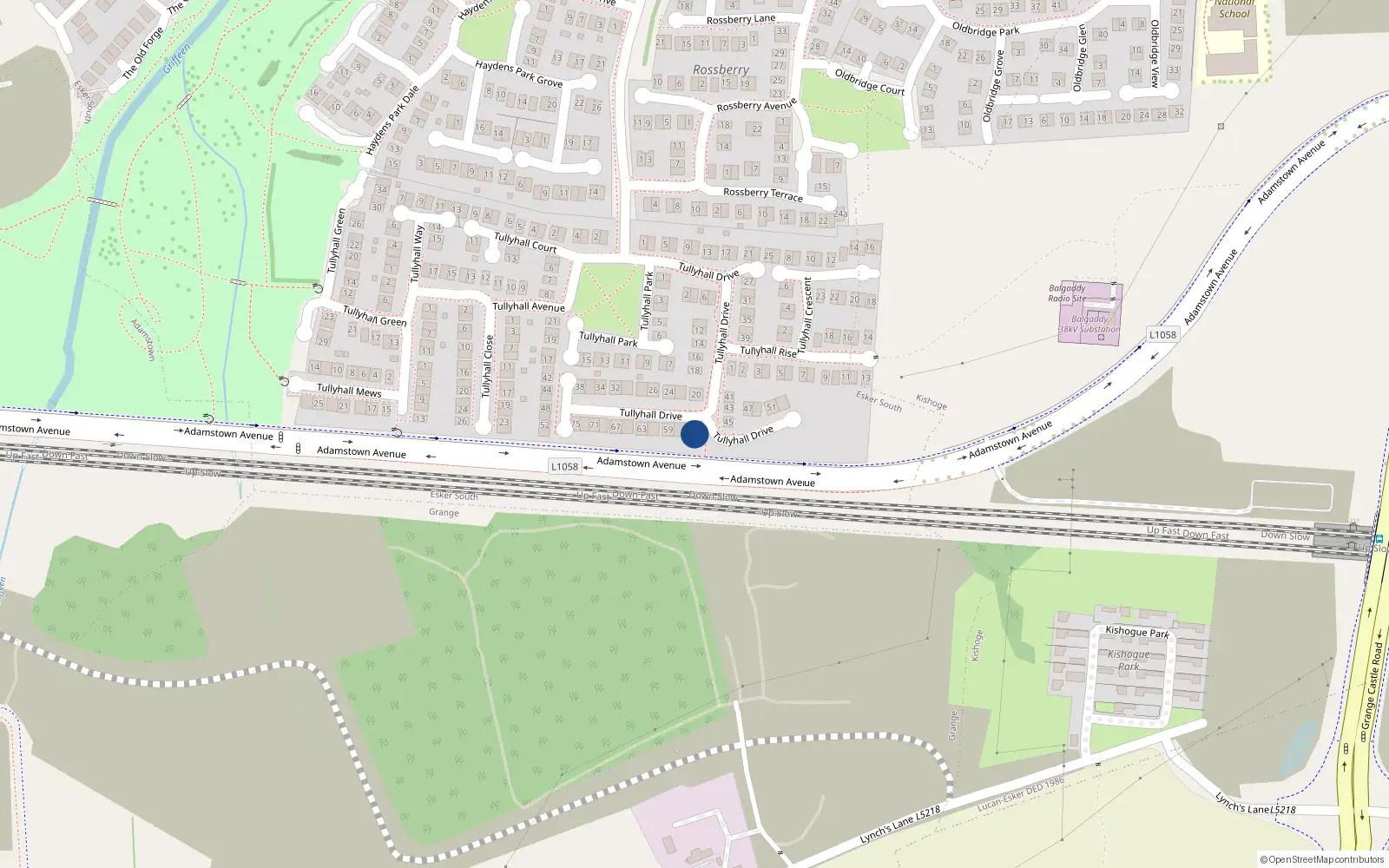 Overhead map showing the location of 55 Tullyhall Drive, Lucan
