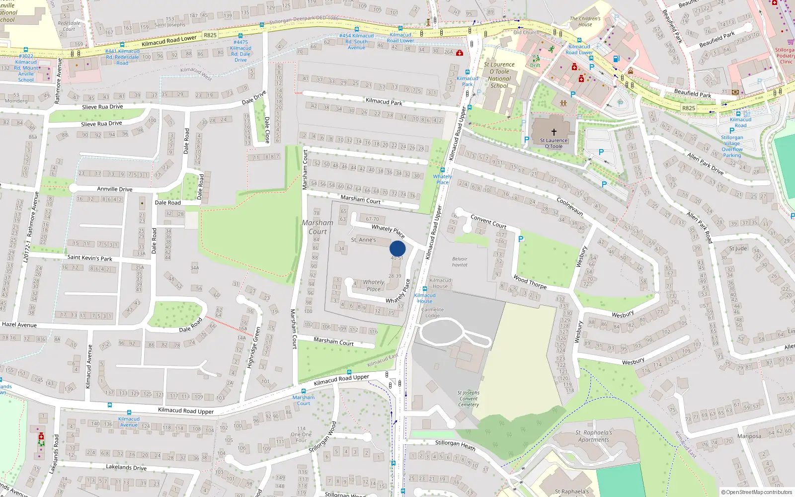 Overhead map showing the location of 55 Whatley Place, Kilmacud Road Upper, Stillorgan